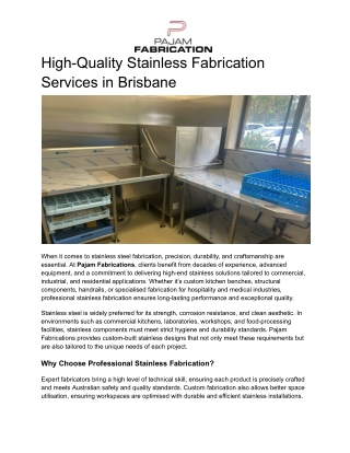 High-Quality Stainless Fabrication Services in Brisbane