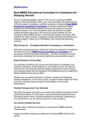 Best MBBS Educational Consultant in Coimbatore for