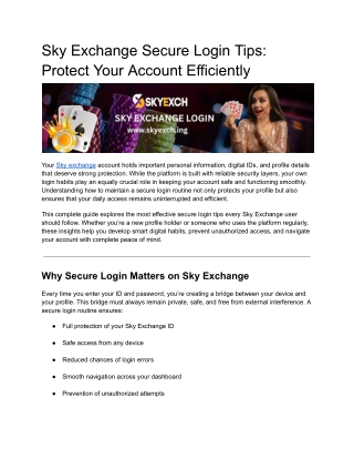 Sky Exchange Secure Login Tips: Protect Your Account Efficiently