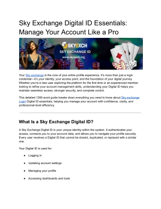 Sky Exchange Digital ID Essentials: Manage Your Account Like a Pro