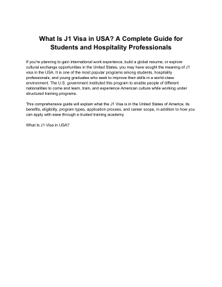 What Is J1 Visa in USA