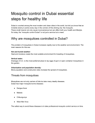 Mosquito control in Dubai essential steps for healthy life