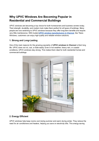 Why UPVC Windows Are Becoming Popular in Residential and Commercial Buildings