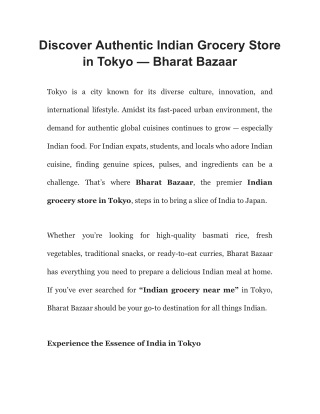 Discover Authentic Indian Grocery Store in Tokyo — Bharat Bazaar