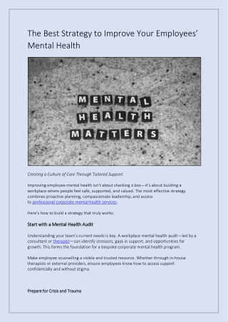 The Best Strategy to Improve Your Employees’ Mental Health