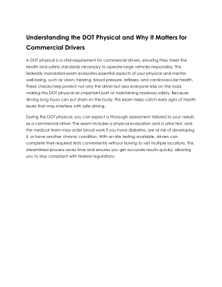 Understanding the DOT Physical and Why It Matters for Commercial Drivers