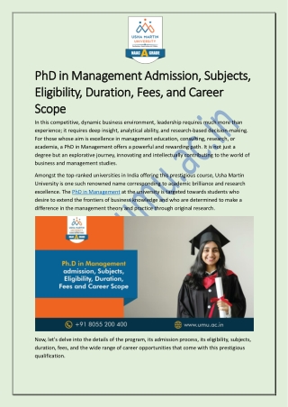 PhD in Management Admission, Subjects, Eligibility, Duration, Fees, Career Scope