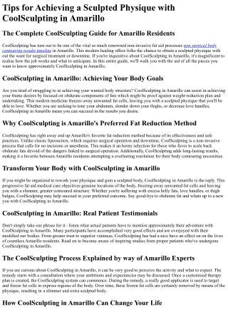 Tips for Achieving a Sculpted Physique with CoolSculpting in Amarillo
