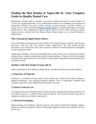 Finding the Best Dentist in Naperville IL: Your Complete Guide to Quality Dental