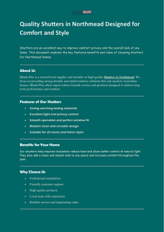 Quality Shutters in Northmead Designed for Comfort and Style