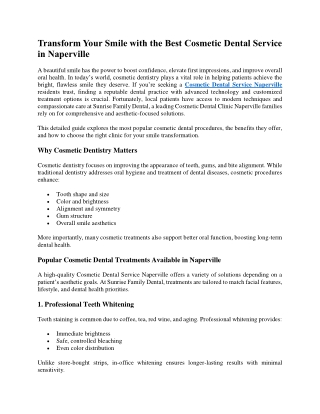 Transform Your Smile with the Best Cosmetic Dental Service in Naperville