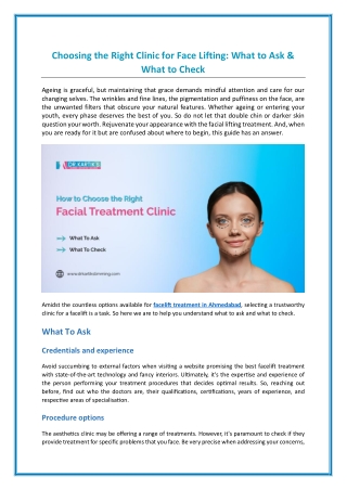 Choosing the Right Clinic for Face Lifting: What to Ask & What to Check