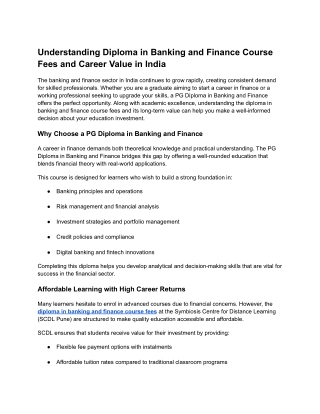 Understanding Diploma in Banking and Finance Course Fees and Career Value in India