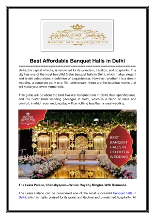 Best Affordable Banquet Halls in Delhi Near me