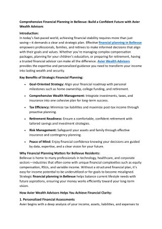 Financial Planning in Bellevue | Avier Wealth Advisors