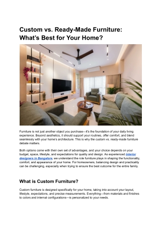 Custom vs. Ready-Made Furniture: What’s Best for Your Home?