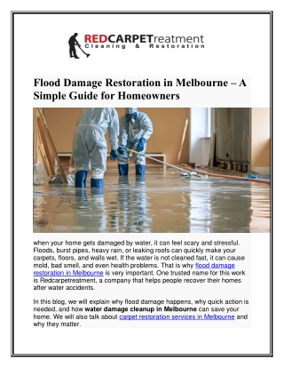 Flood Damage Restoration in Melbourne – A Simple Guide for Homeowners