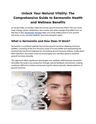 The Essential Guide to Sermorelin Health and Wellness Benefits