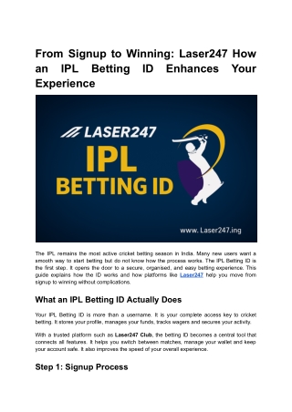 From Signup to Winning Laser247 How an IPL Betting ID Enhances Your Experience