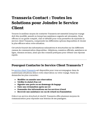 Transavia Contact – Numéro de Téléphone, Service Client & Assistance Complète