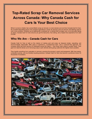Top-Rated Scrap Car Removal Services Across Canada: Why Canada Cash for Cars Is