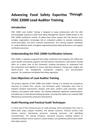 FSSC 22000 Lead Auditor Training for Food Safety Excellence