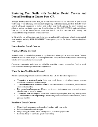 Restoring Your Smile with Precision: Dental Crowns and Dental Bonding in Grants