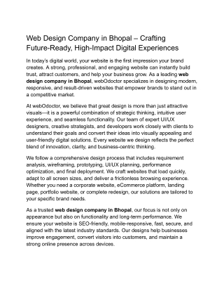 Top Web Design Company in Bhopal – Creative, Responsive & Business-Driven