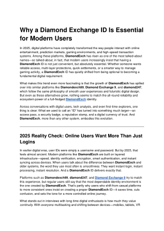 Why a Diamond Exchange ID Is Essential for Modern Users