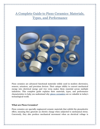 A Complete Guide to Piezo Ceramics: Materials, Types, and Performance