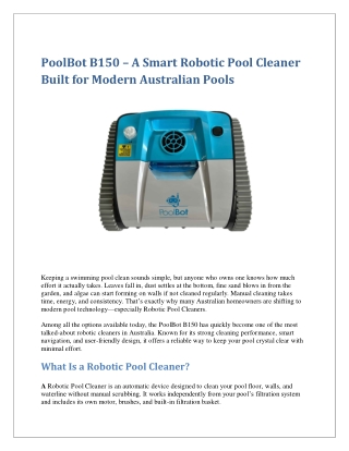 Australia’s Smart Choice: PoolBot B150 Robotic Pool Cleaner