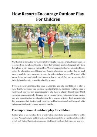 How Resorts Encourage Outdoor Play For Children