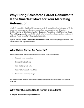 "Why Hiring Salesforce Pardot Consultants Is the Smartest Move for Your Marketin
