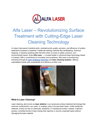 Alfa Laser Rust Cleaner – Advanced Laser System for Efficient Rust Removal