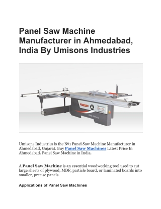 Panel Saw Machine Manufacturer in Ahmedabad, India By Umisons Industries