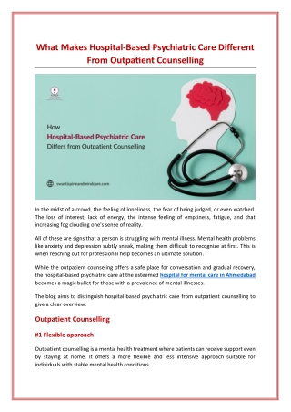 What Makes Hospital-Based Psychiatric Care Different From Outpatient Counselling