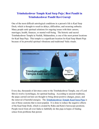 Trimbakeshwar Temple Kaal Sarp Puja _ Best Pandit in Trimbakeshwar Pandit Ravi Guruji