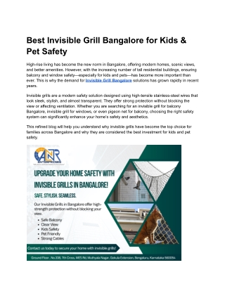 Best Invisible Grill Bangalore for Kids & Pet Safety