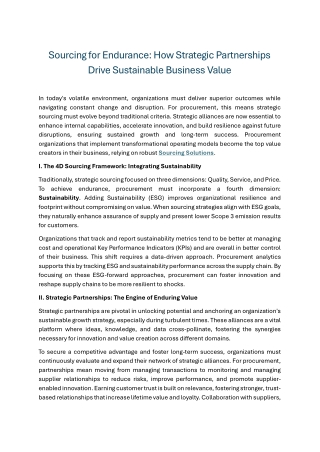 Sourcing for Endurance How Strategic Partnerships Drive Sustainable Business Value