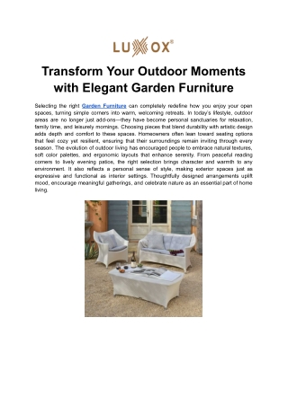 Transform Your Outdoor Moments with Elegant Garden Furniture