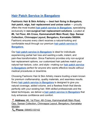 Hair Patch Service in Bangalore