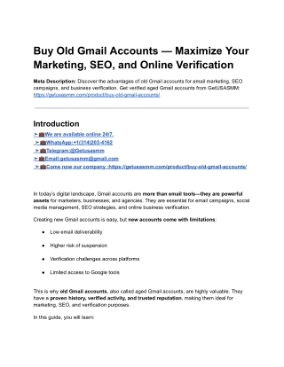 Buy Old Gmail Accounts - No.1 Best Site & PVA,Bulk,Review (1)