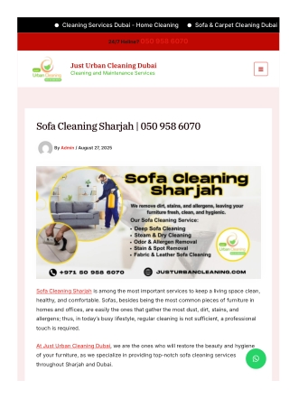 Sofa Cleaning Sharjah by Just Urban Cleaning Dubai