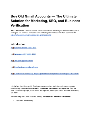Buy Gmail Accounts-100% Safe USA, UK old, Fast Delivery