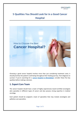 5 Qualities You Should Look for in a Good Cancer Hospital