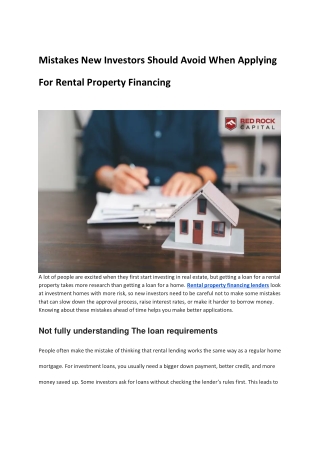 Mistakes New Investors Should Avoid When Applying For Rental Property Financing