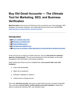Buy Old Gmail Accounts - 100% PVA Old & Best Quality