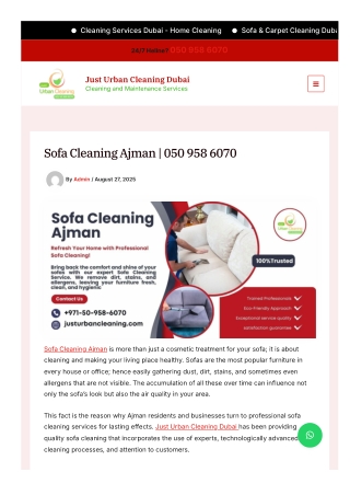 Sofa Cleaning Ajman service by Just Urban Cleaning Dubai