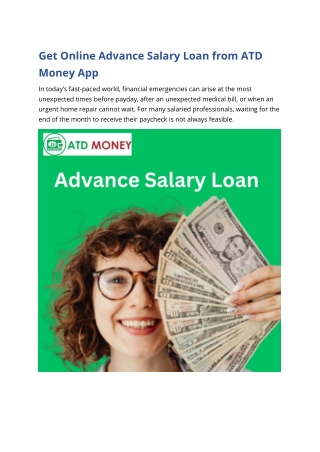 Online Advance Salary Loan From ATD Money