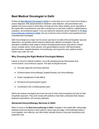 Best Medical Oncologist in Delhi